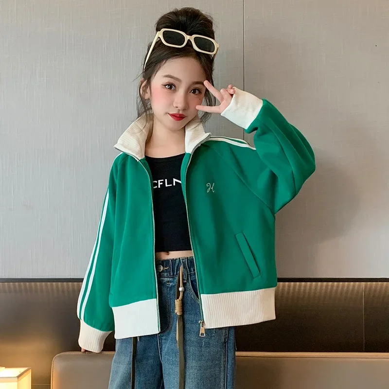 Spring Autumn Girls Jackets Kids Cardigans Long Sleeve Sport Top Teenage Outerwear Children Clothing Sport Jacket 10 12 14 Years