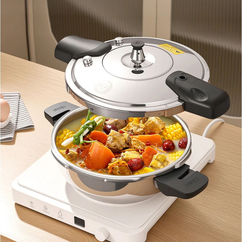 18CM/1.8L Pressure Cooker Explosion-proof Micro Pressure Soup Pot 304 Stainless Steel Gas Stove Induction Cooker 80Kpa