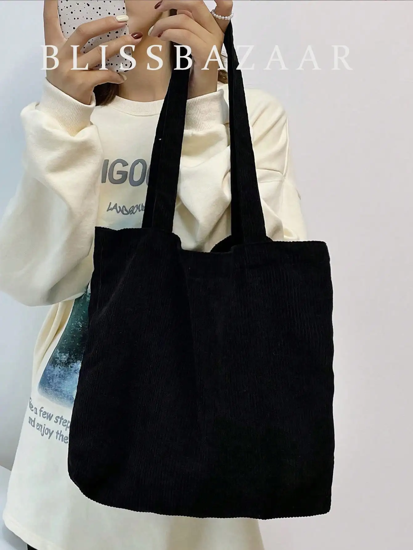 

1pc Casual Solid Color Corduroy Simple Lightweight Foldable Tote Bag, For Shopping And Daily Use Shoulder Bag Minimalist, Casual Large Capacity For Girl, For Woman, For College Students Gift Bag, Outdoors, Travel, Outings, Shopping, Holiday, Beach School