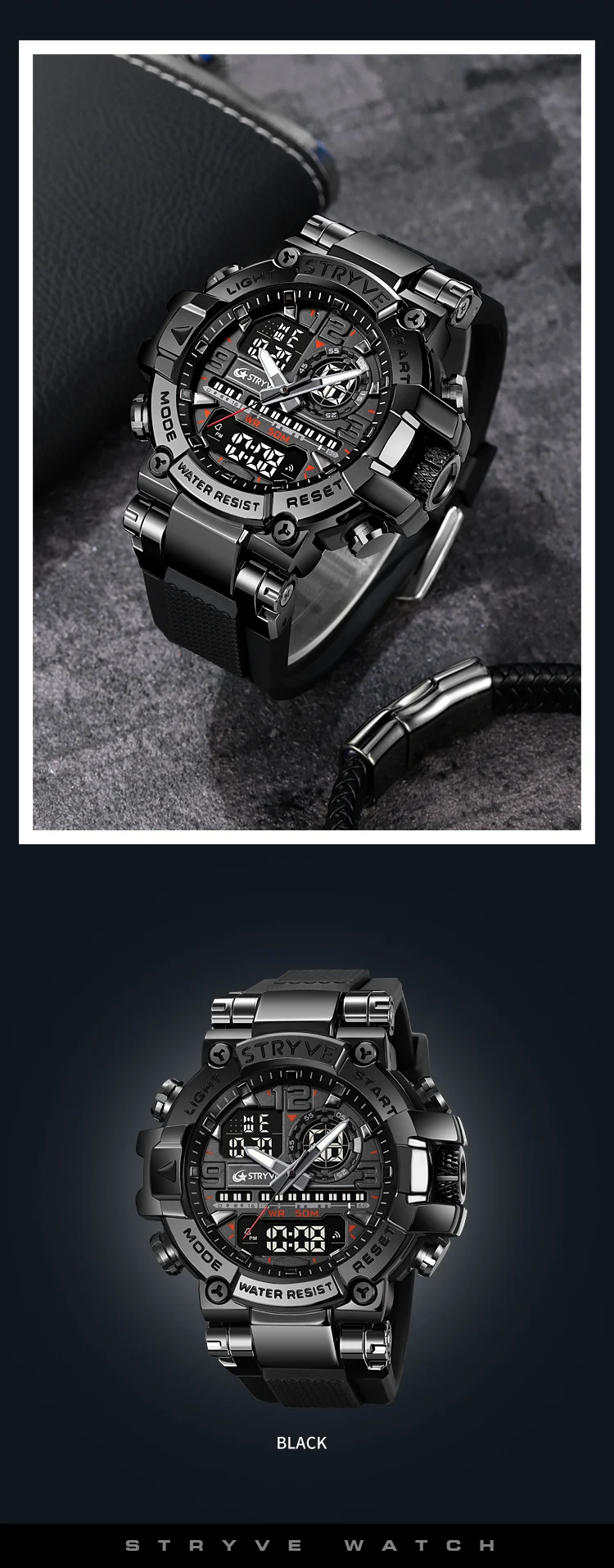 STRYVE Herrenuhren, modische elektronische Uhren für Herren, Top-Marke STRYVE 8025, Outdoor-Sportuhr mit Kalender, Chronograph – Detail 19