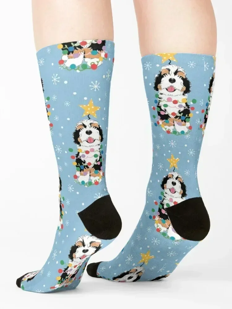 Tri Color Bernedoodle Christmas Tree Socks compression snow Children's winter Women Socks Men's