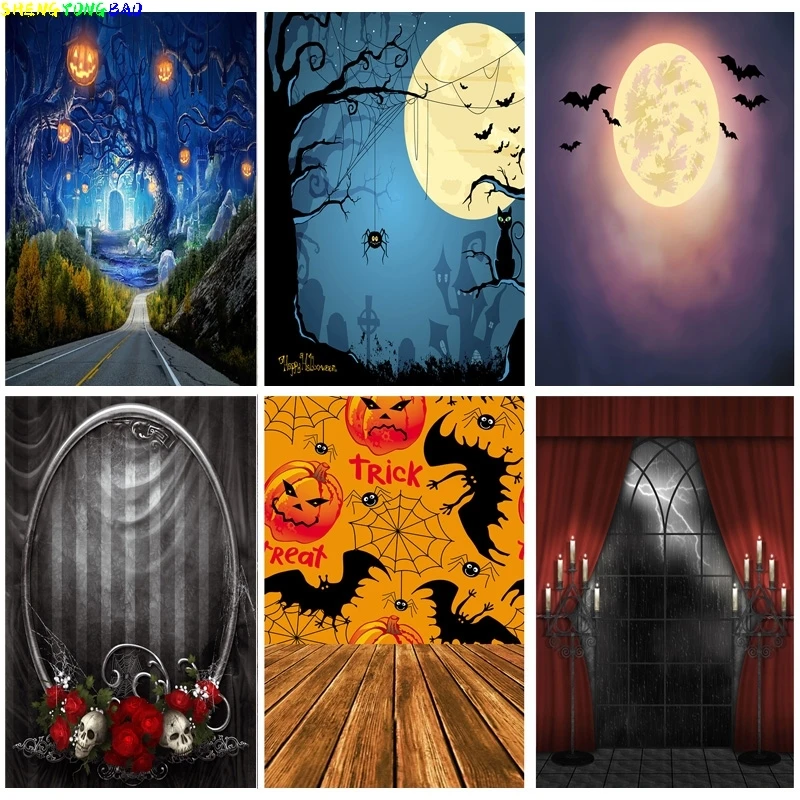 

Halloween Backdrop Tombstone Castle Pumpkin Moon Baby Portrait Photography Background For Photo Studio Props CXZM-81