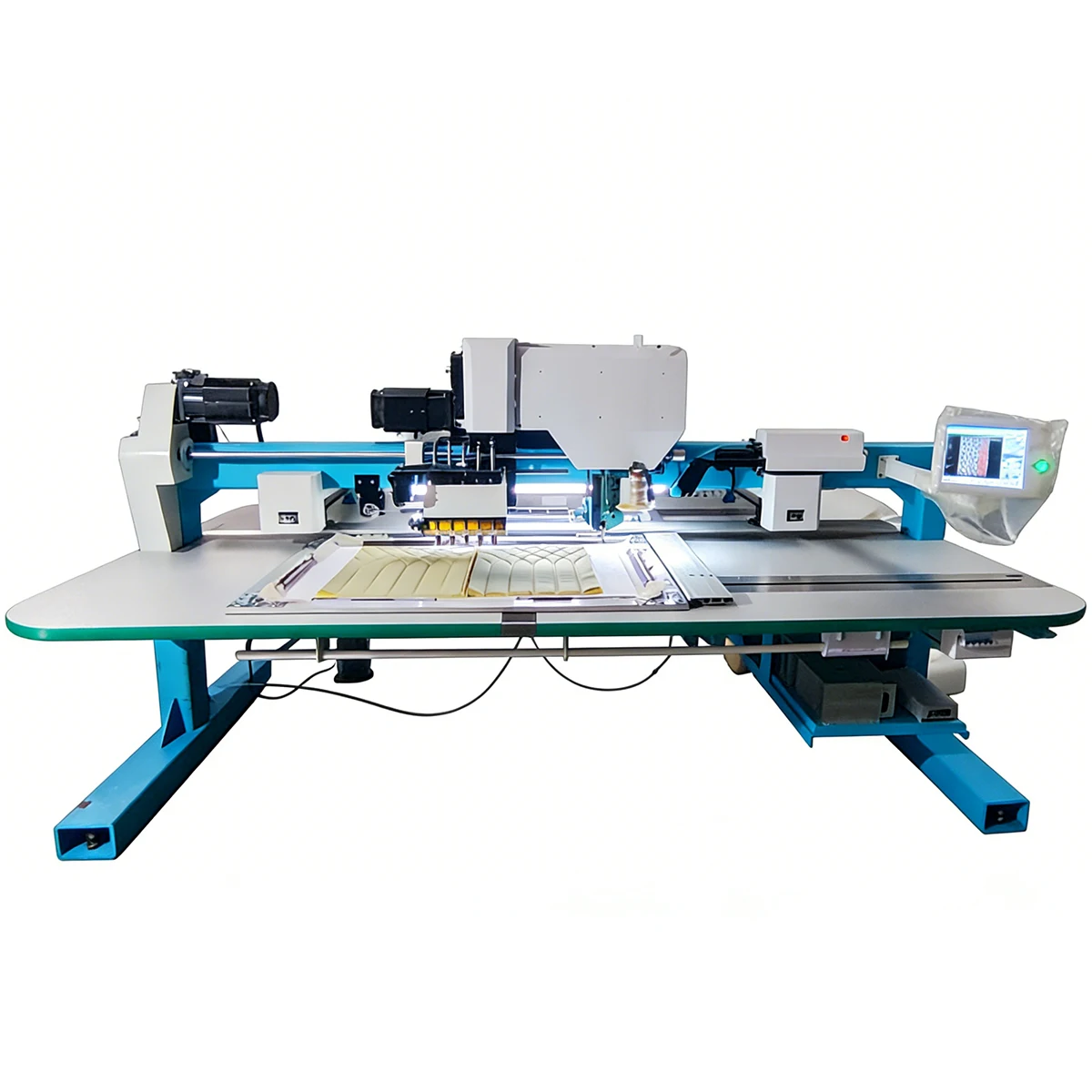 Programmable Flat-Bed Automatic Motor-Driven Leather Sponge Sewing Perforation Combine Machine For Car Seat Cushion Sofa Pillow