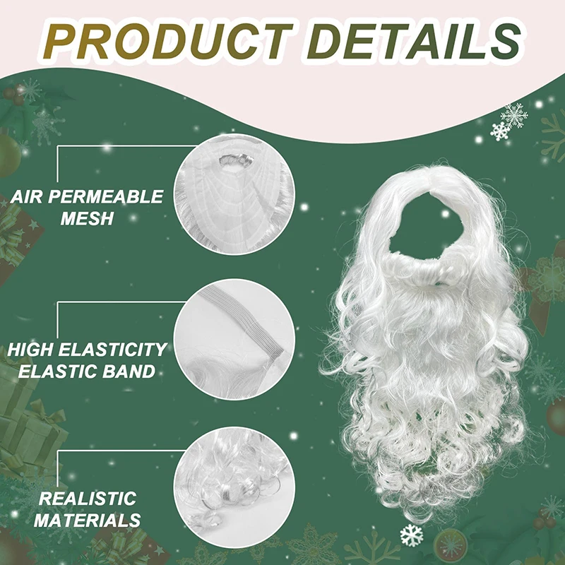 Conjunto de peruca e barba realista de Papai Noel, kit de acessórios de cosplay para homens, perfeito para fantasias de Natal e festas de fim de ano, 1 peça