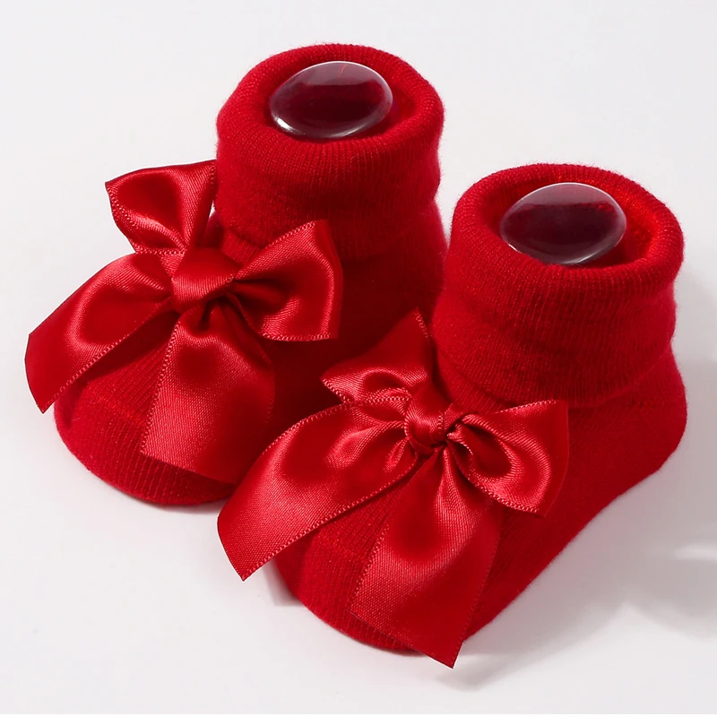 Newborn Baby Socks Bowknot Soft Knitted Cotton Anti-Slip Sock Princess Infant Girls Cute Breathable Socks 0-6 Months