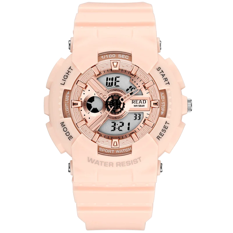 READ Women Digital‑Analog Sports Watch | Resin Case Strap | LED Light | Alarm Calendar | 30M Daily Water Resistant