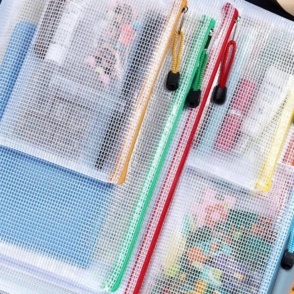 Mesh Zipper Bag 10pcs Capacity Waterproof Mesh Zipper Pouches for Organizing Documents Files Transparent Storage Bags