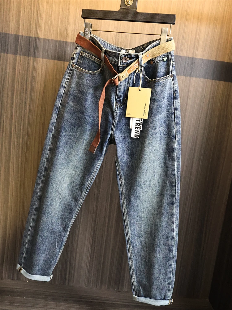 

Джинсы с прямыми штанинами современного кроя, мужские осенние повседневные утягивающие универсальные джинсовые брюки со средней талией на молнии, чистый цвет, дышащая кожа...