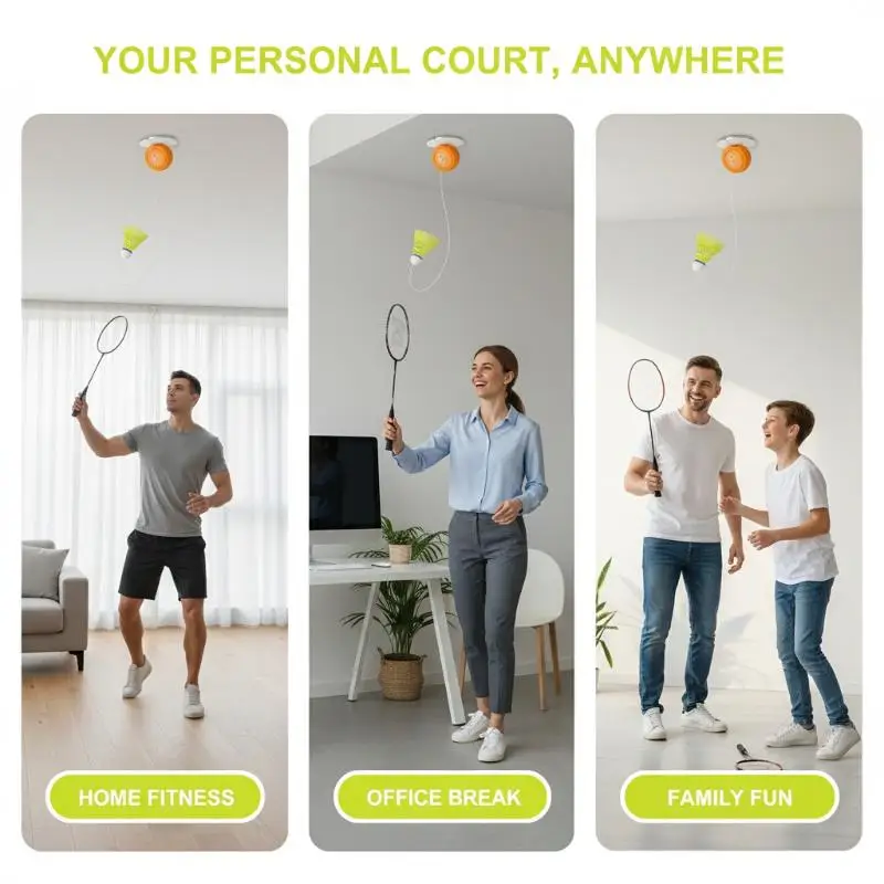 Automatic Retractable Badminton Solo Trainer Rebound Practice Tool Portable for Home Office Indoor Sport
