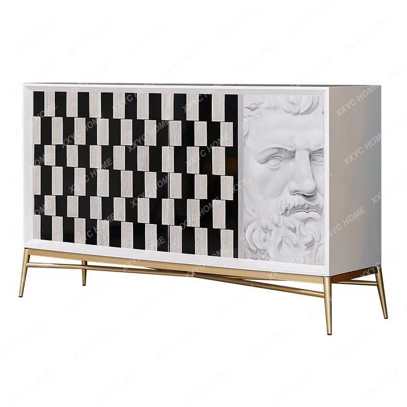 

Minimalist Style Italian Restaurant Side Cabinet Living Room Chessboard Grid Black and White Tea Cabinet Storage Snack Cabinet