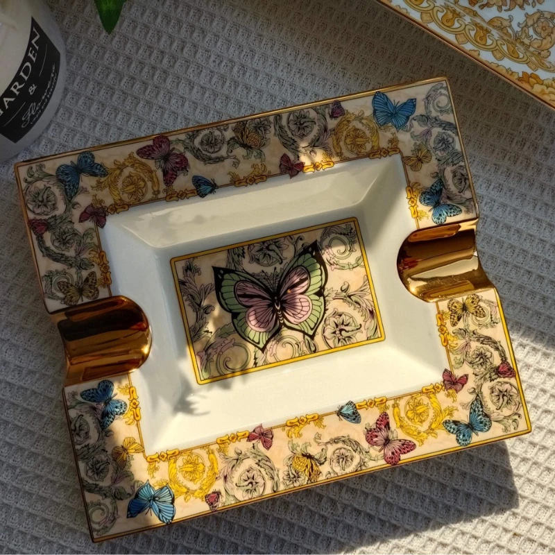 

European Butterfly Series High End Bone Porcelain Ashtray Exquisite Home Ceramic Office Glazed Color Smoke Ashtray Accessories