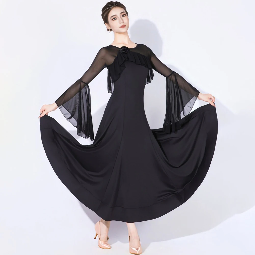 

Practice Clothes Contemporary Dance Costume Burgundy Waltz Skirt National Standard Dance Modern Dress Black Ballroom Long Sleeve