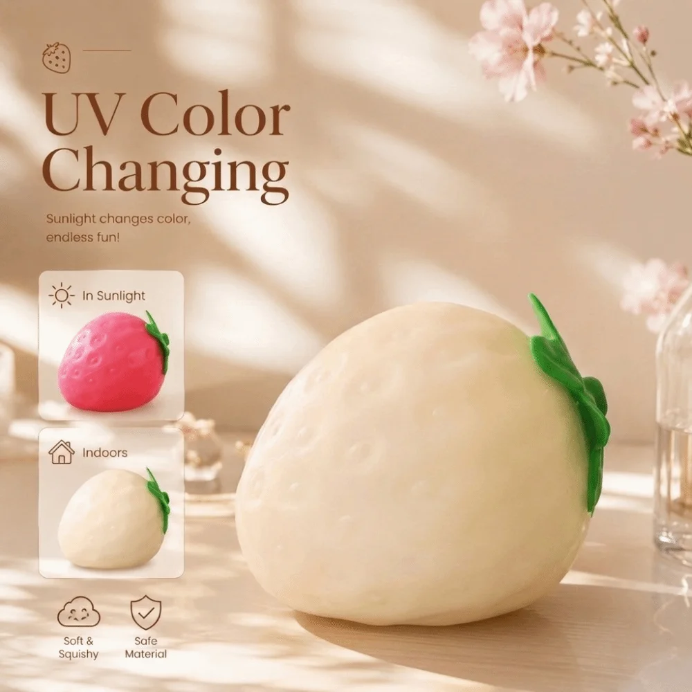 UV Light Color Changing Color Changing Strawberry Pinch Le Simulation Fruit Soft Texture Slow Rebound Toy Strawberry Slow Rising