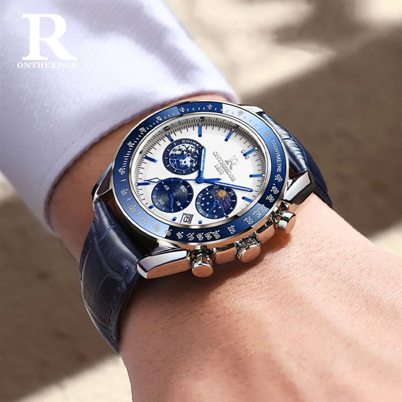 ساعة كرونوغراف للرجال من Ruizhiyuan، طراز باندا دايتونا، ساعة يد كوارتز متعددة الوظائف بـ 6 أيدي كبيرة الحجم للأعمال والرياضة