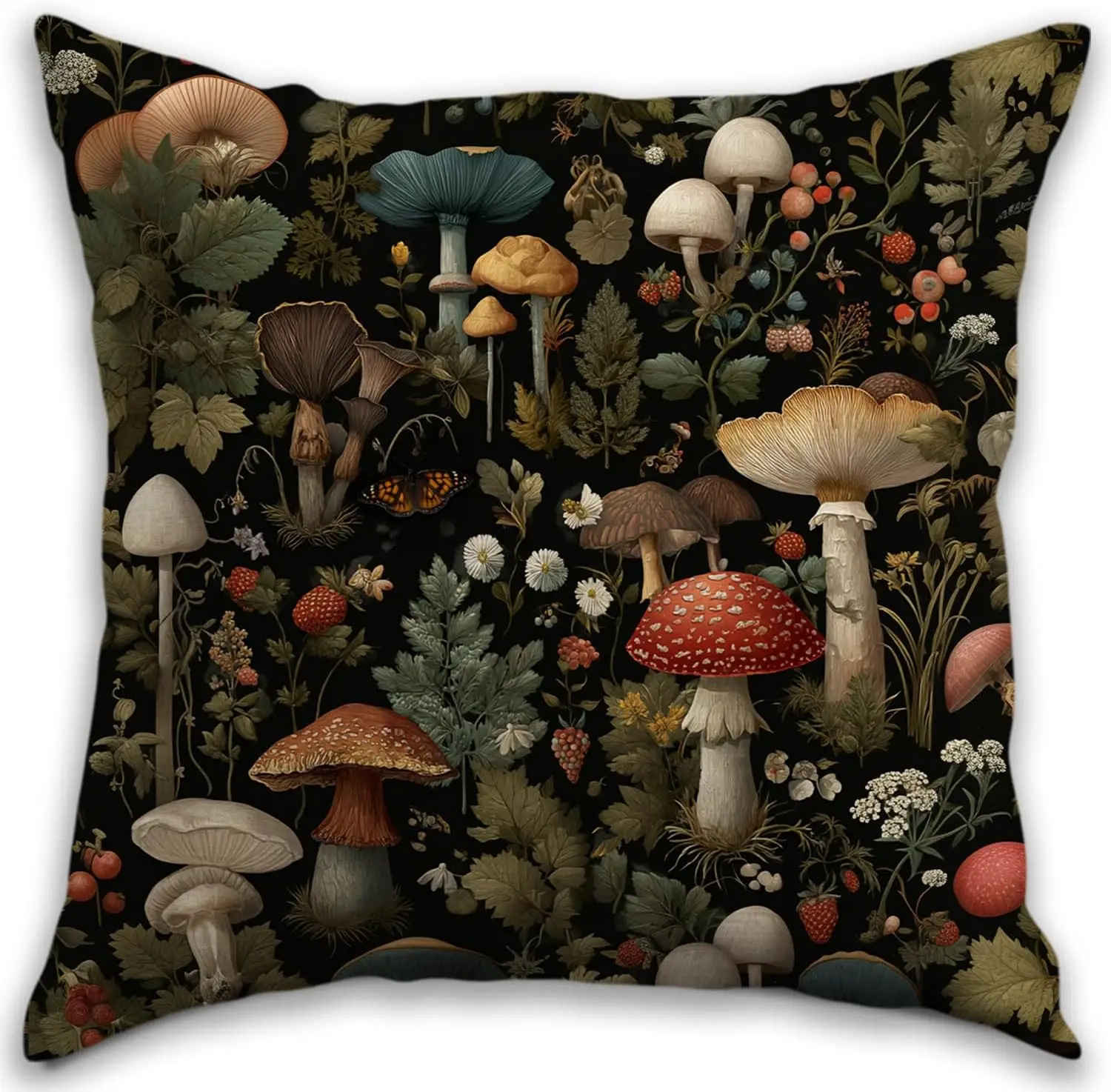 Cottagecore mushroom print pillow covers 40x40cm Woodland botanical cushion case for gothic forest home decor art