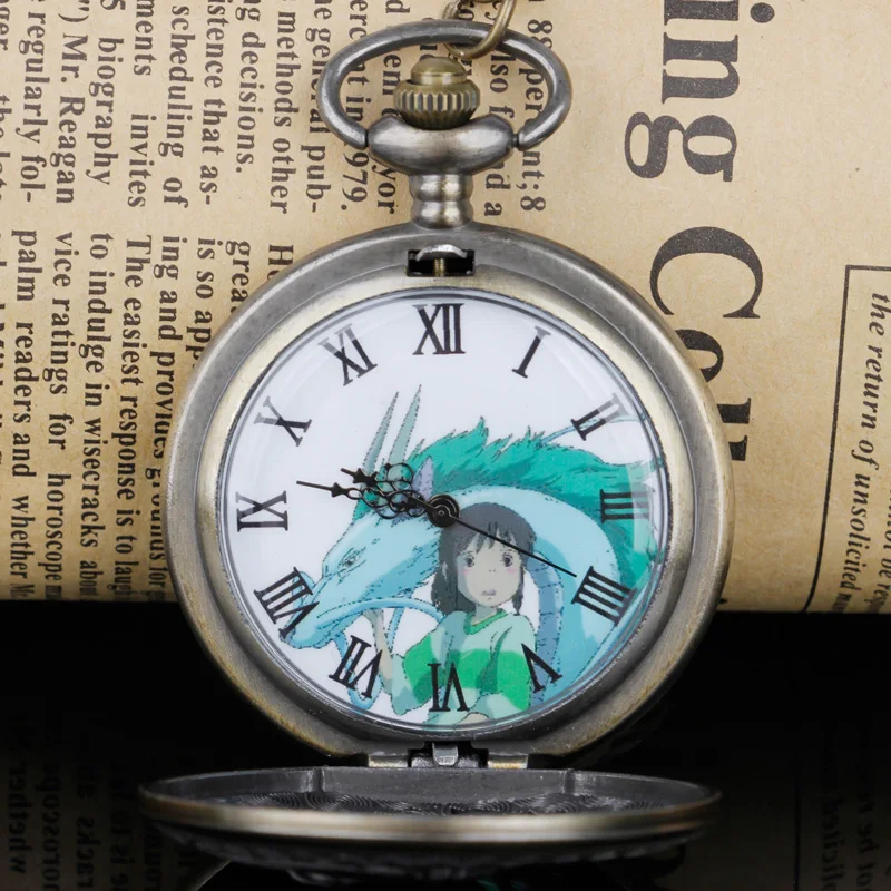 Relógio de bolso com movimento de quartzo estilo anime com corrente, colar retrô unissex com pingente, presente elegante e reloj de bolsillo retrô