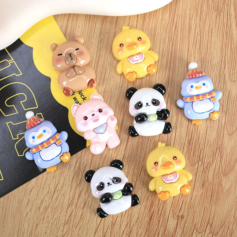 

100pcs Kawaii Resin Cute Cartoon Animal Panda Penguin Scrapbook Craft Diy Miniature Ornaments Accessories