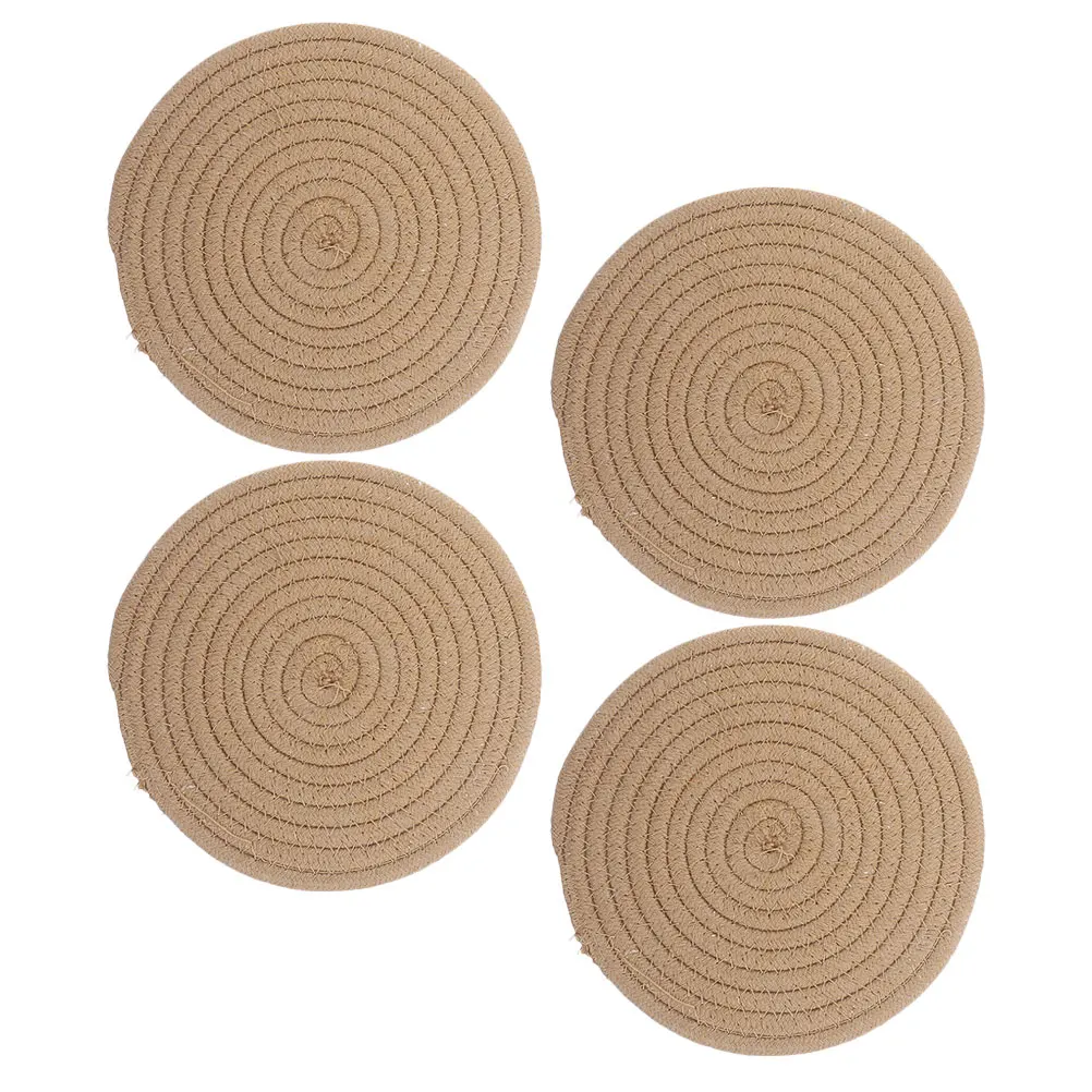 4 pçs algodão tecido placemat redondo potholder resistente ao calor tapete de cozinha protetor de mesa trivet rack trançado pote almofada do agregado familiar