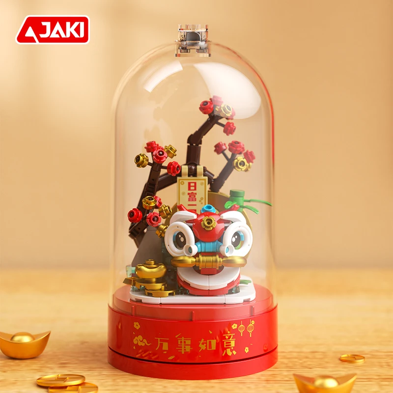 JAKI new national tide series music box music box revenue Spring Festival decoration pieces adults building blocks toys