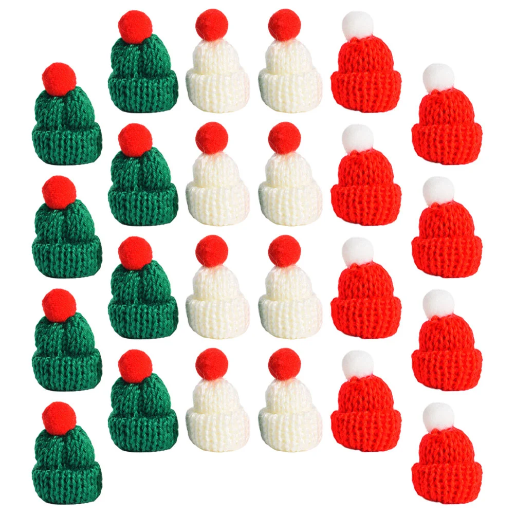 24 Pcs Woolen Beanie Christmas Decor Tiny Hat Mini Xmas Hats Desktop Craft DIY Supplies for Crafts Yarn Baby Knitting