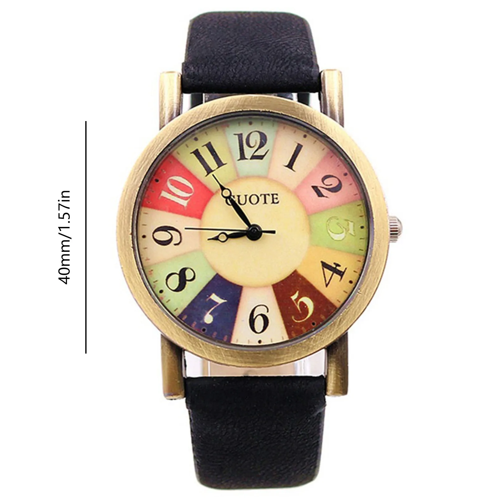 Women'S Quartz Watch Rainbow Color Digital Clock Wood Grain Turntable Top New Famous Retro Casual Leather Strap Student Gift