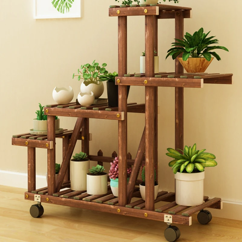 Balcony Storage Rack Solid Wood Multi-storey Living Room Indoor Flower Pot Holder Simple Garden Terrace Furniture Decoration