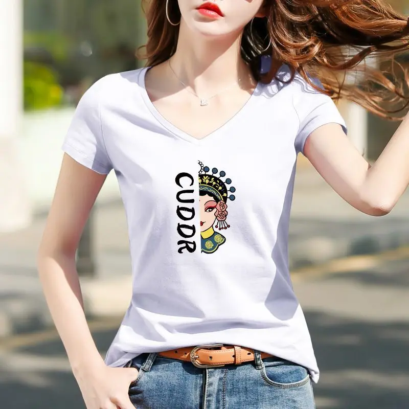 

Женская одежда, новинка лета 2025 года, свободные универсальные топы, повседневные рубашки, модные корейские блузки с v-образным вырезом и короткими рукавами с принтом