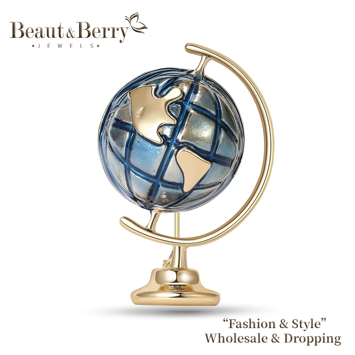 Beaut&Berry Popular Enamel Globe Brooches 2-color Unisex Office Party Casual Pins Accessories Gifts