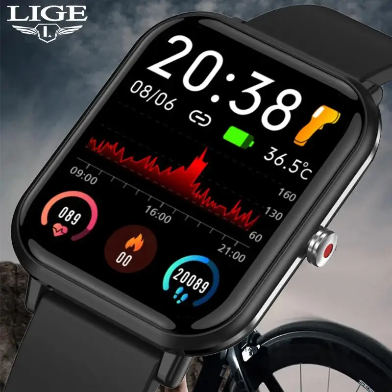 LIGE 2024 New Smart Watch Ladies Full Touch Screen Sports Fitness watch IP67 Waterproof Bluetooth For Android IOS Smartwatch Men