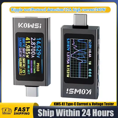 KWS-X1 4V-30V 12A Type C Tester Voltmeter Ammeter TYPE-C Fast Charge Detection Trigger Capacity Measurement Ripple Measurement