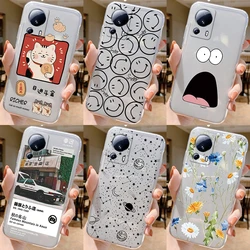 Clear Case For Xiaomi 13 Lite Shockproof Cover Cartoon Cute Cat Soft Silicone Fundas For Xiaomi 13T 14T 15T Pro Transparent Bags