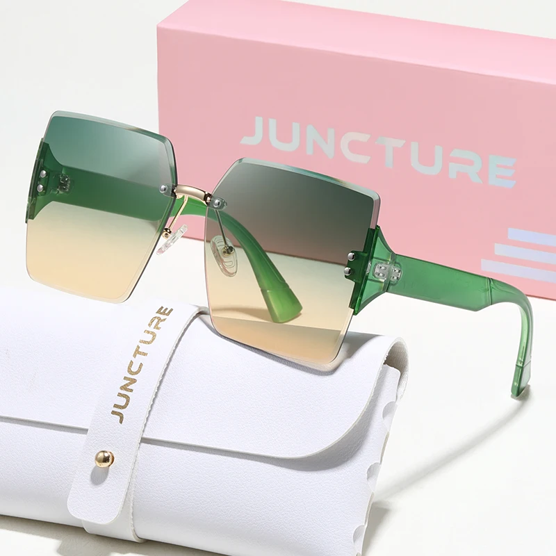 JUNCTURE أزياء النساء النظارات الشمسية بدون شفة نظارات شمسية إطار كبير التدرج سيدة نظارات حزب هدايا العيد النظارات الشمسية للنساء