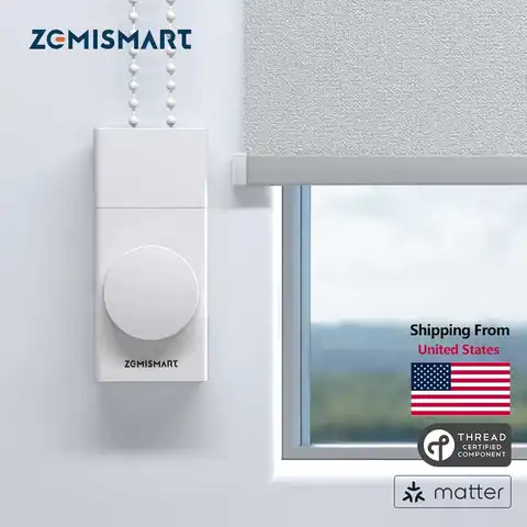 Zemismart Matter Thread Smart Roller Shade Driver Rechargeable Motor Knob Control Work with Homekit Google Home Smartthings App
