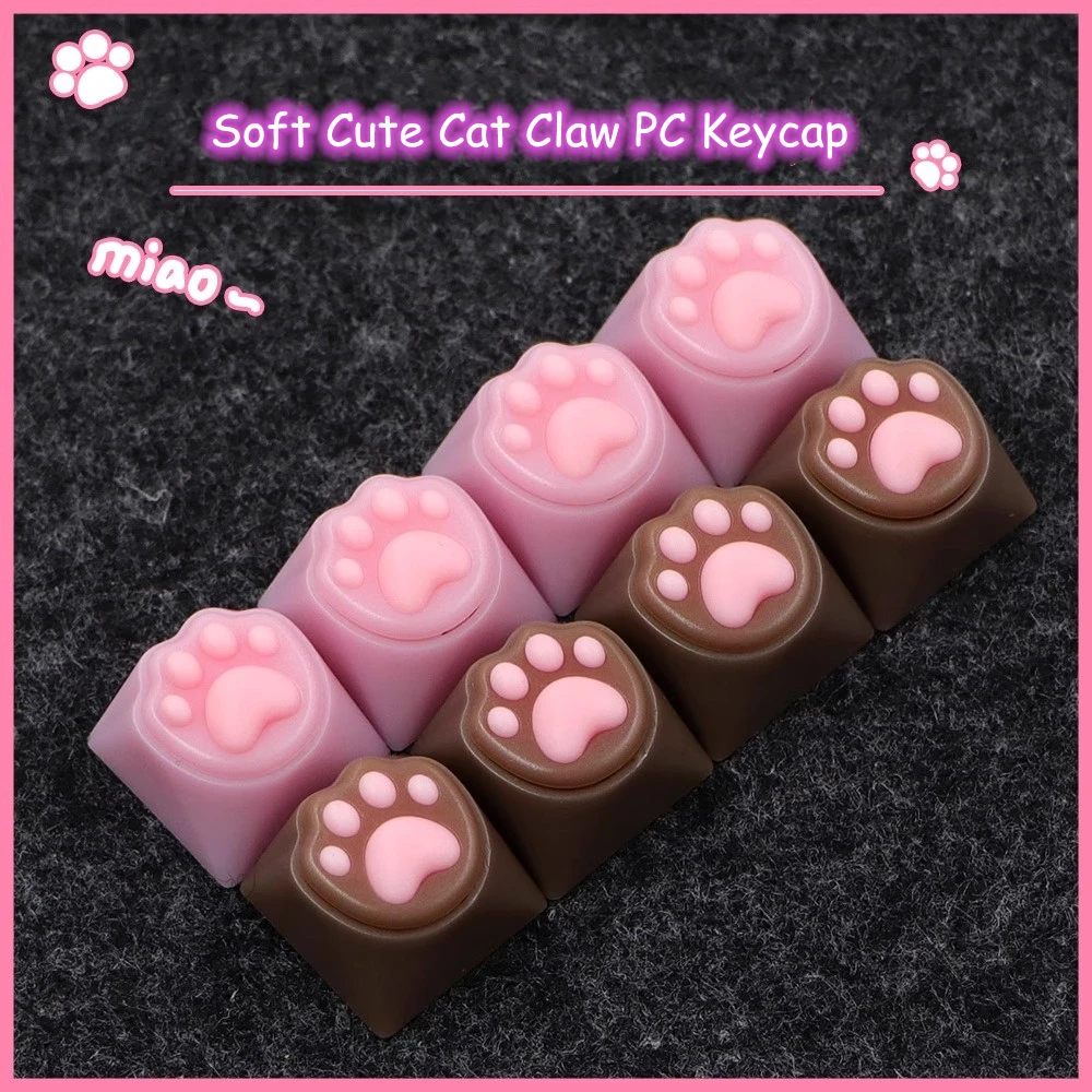 4 pcs/pack Soft Cute Cat Claw Keycap PC+Silica Gel Creative Key Caps For MX Switch Mechanical Keyboard