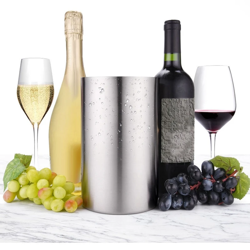 SEWS-2 Pack Wine Cooler 1.6L Stainless Steel Ice Bucket Champagne Wine Bottle Cooler For Bar Kitchen Home