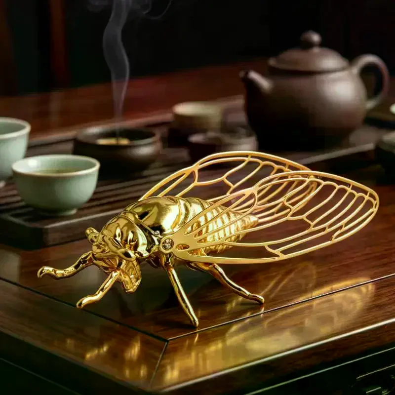 Exquisite Cicada Figurine Mini Hollowed-out Alloy Animal Statue Retro Anti-rust Desktop Small Ornament Gift Creative