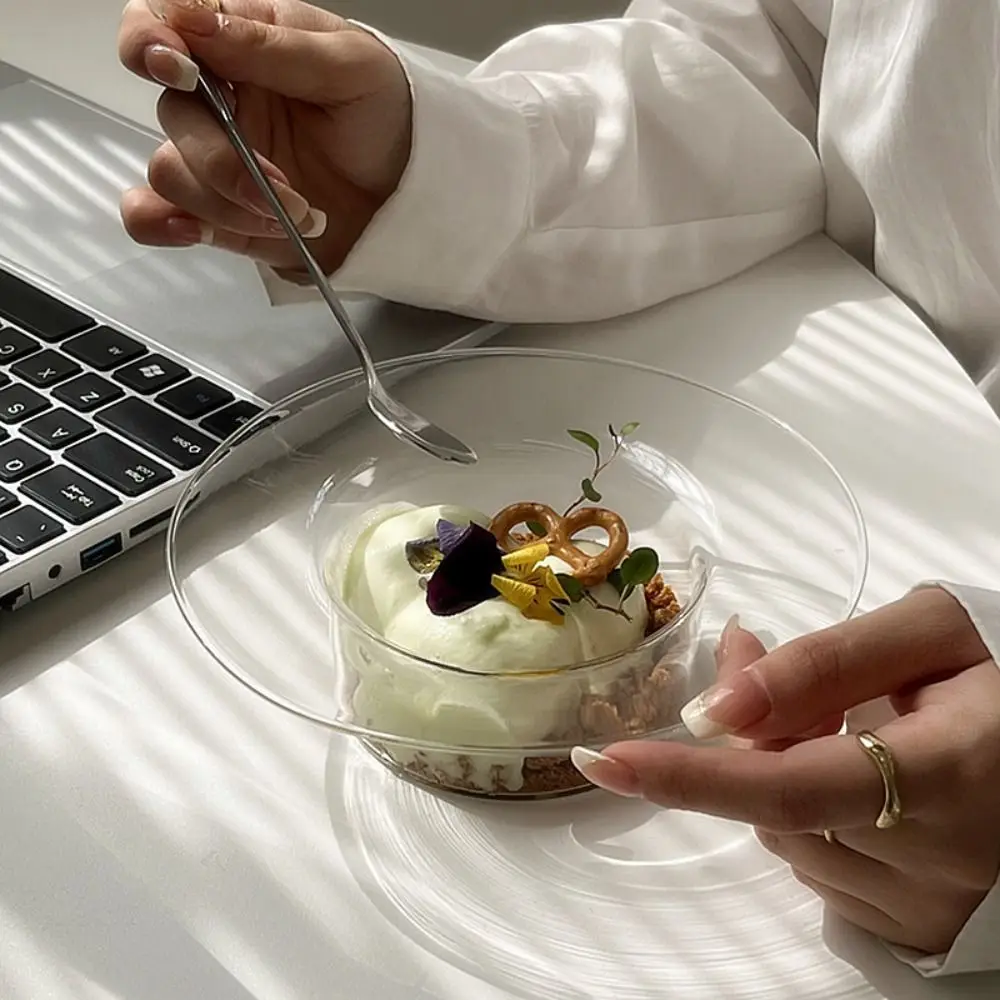 Multifunctional Transparent Glass Bowl Straw Hat Shaped Decorative Fruit Salad Plate Household Juice Cup Coffee - Image 3