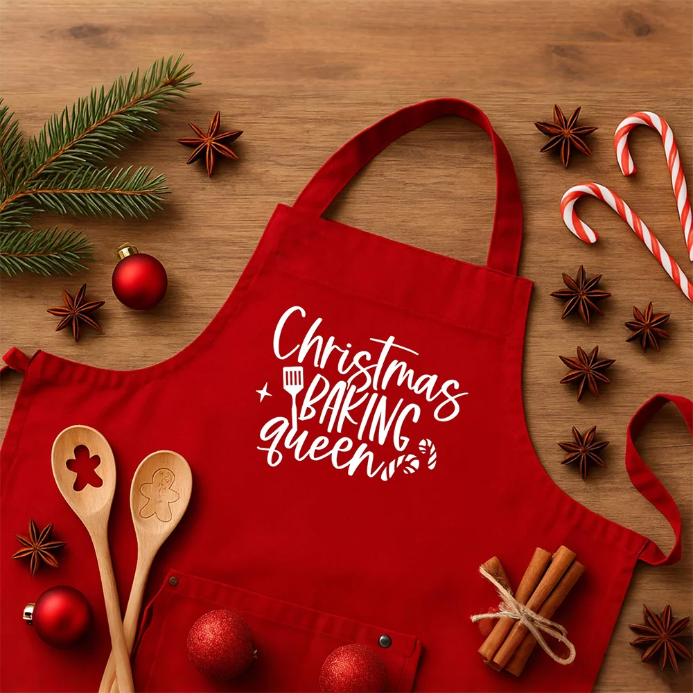 

1pcs Personalized Christmas Kitchen Apron Adjustable Cooking Baking Apron Decor Christmas Holiday Gift for Wife Mom Daughter
