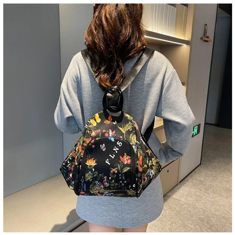 

Легкий водонепроницаемый рюкзак большой емкости для женщин, модная сумка через плечо с принтом бабочки, небольшой кошелек со свежим цветочным принтом