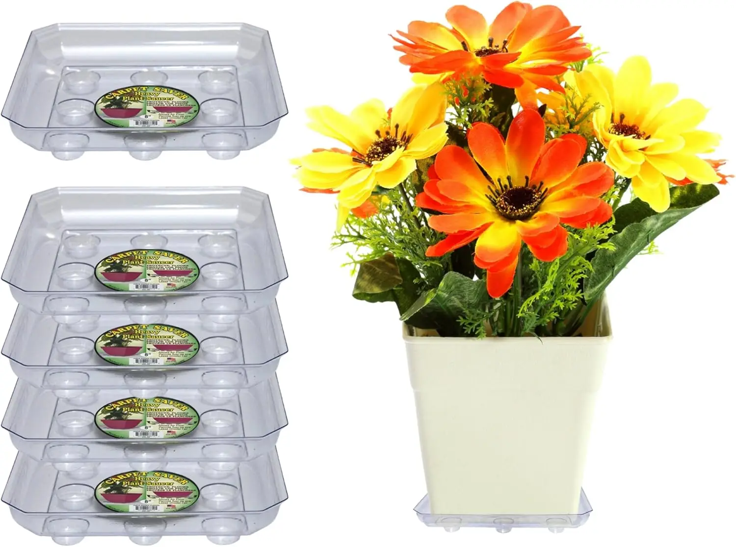 

Подставки для растений Curtis Wagner Plastics Designer Series (5 шт.) - прозрачные, квадратные (диаметр: 7,75 дюйма (нижняя часть), 10 дюймов (верхняя часть), 1,62 дюйма (глубина))