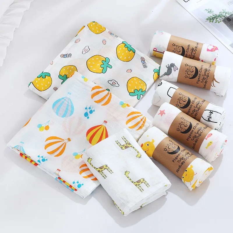 

100% Cotton Supersoft Receiving Baby Swaddle Newborn Wrap 110x110cm Baby Muslin Breathable Squares Print Blanket Swaddle