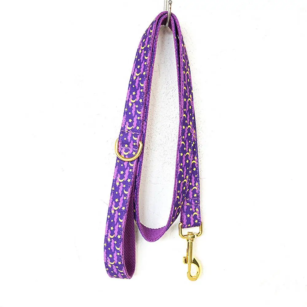 Personalized Dog Collar with Free Engraving, Matching Pet Leash,Customzied Contacts Metal Buckle, Purple Moonlit Night Collar