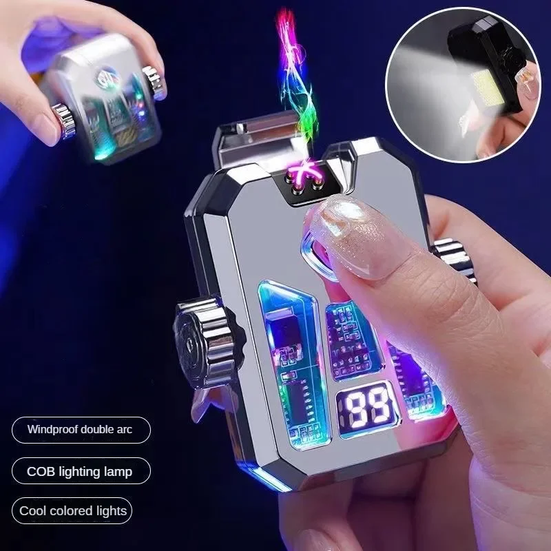 2024 New High-end Black Technology Mecha Style Gyro Lighter Creative Double Arc Rechargeable Lighting Lighter Men's Gift