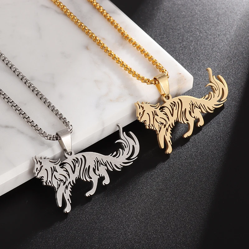 Personality Fashion Eurasian Lynx Animal Stainless Steel Pendant Ladies Necklace Creative Trendy Men\\\'s Banquet Party Jewelry