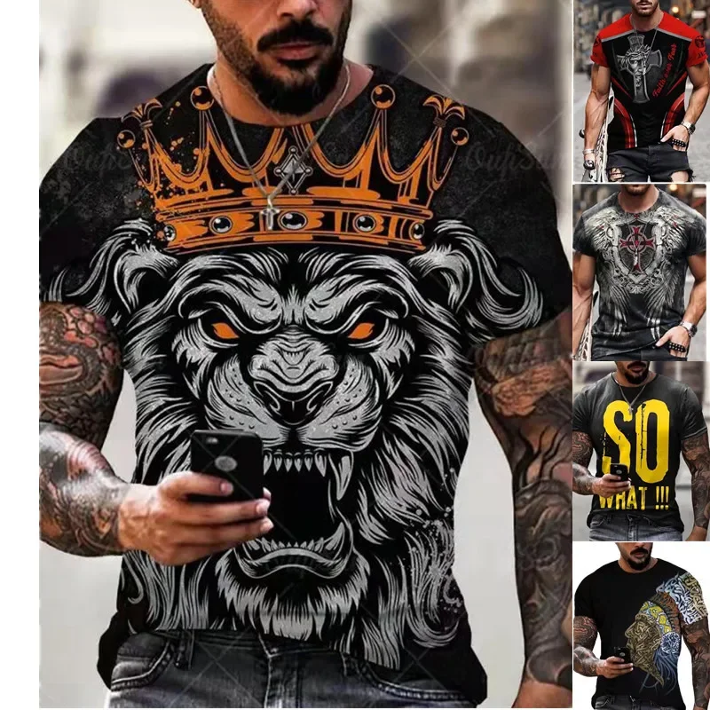 2024 Summer New Hot Fashion Animal Lion Printing 3D Printed Men's T-shirt Casual Quick Drying Easy Comfortable Breathable Top