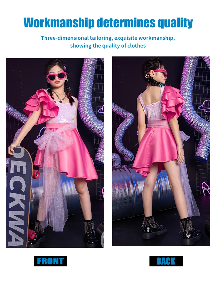 ZZL K-PoP Clothes Dopamine Girls Catwalk Fashion Kids Model Runway Costume Set Kids Jazz Dance Dress Summer