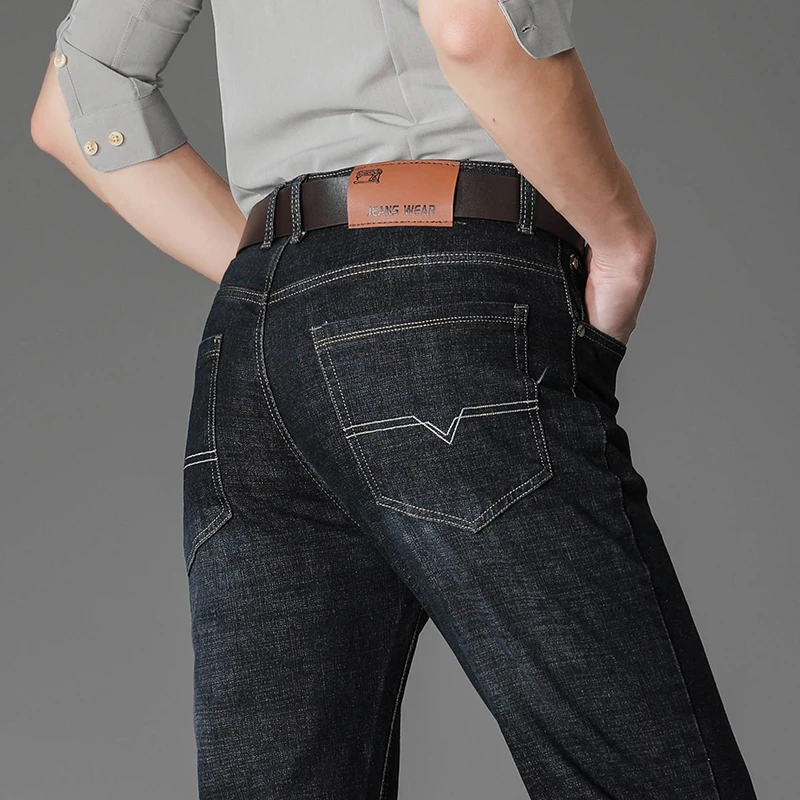 2024 Autumn and Winter Men's High Waist Patchwork Button Pocket Fashion Solid Color Loose Straight Tube Versatile Casual Jeans