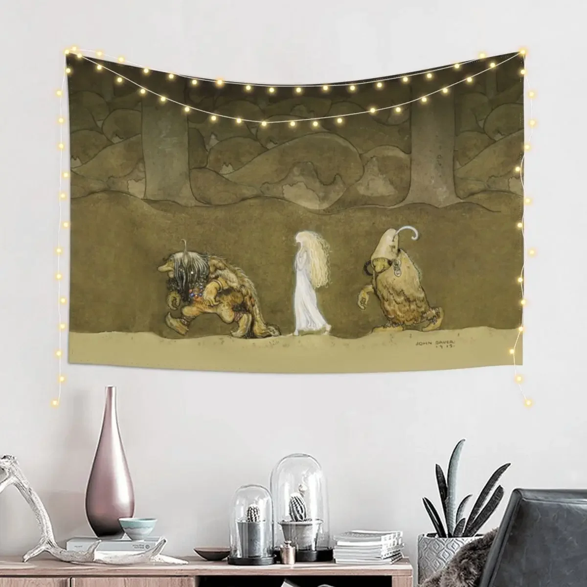 John Bauer The Princess and the Trolls 1913 Art Nouveau Norwegian Norse Viking Mythology Illustration HD High Quality Tapestry