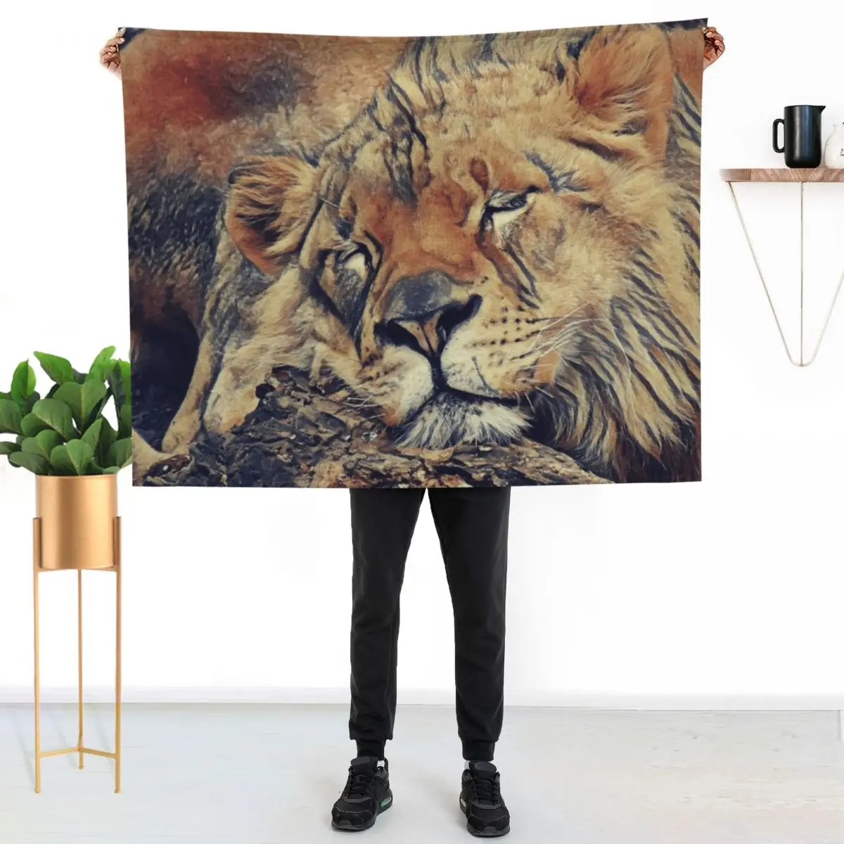 

Sleepy Lion Throw Blanket Cozy Light Blanket for Travel Camping Picnic