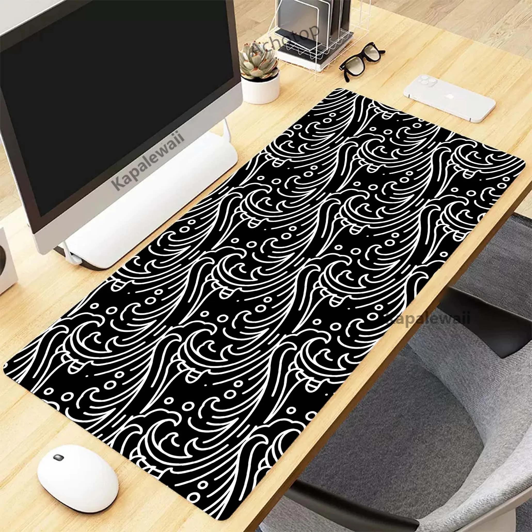 Japanese Great Wave Art Individuality Mouse Pad XXL Mousepad Rubber Keyboard Pads Gaming Setup Accessories Mouse Mat 900x400mm